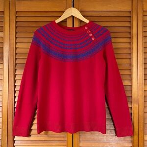 Talbots Sweater Womens Size Small Nordic Fair Isle Lambswool Knit Red Blue Soft
